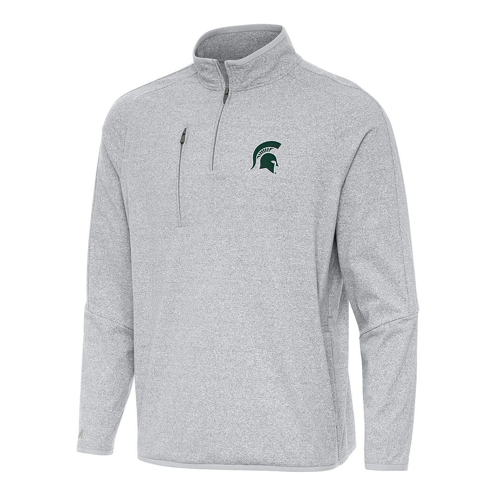 Men's Antigua Heather Gray Michigan State Spartans Certain Quarter-Zip Tri-Blend Sweatshirt