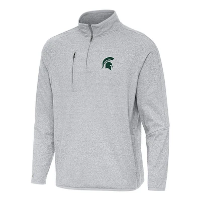 Men's Antigua Heather Gray Michigan State Spartans Certain Quarter-Zip Tri-Blend Sweatshirt