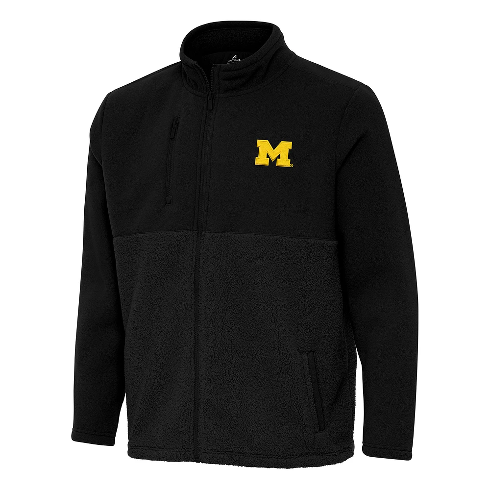 Men's Antigua Black Michigan Wolverines Daily Fused Full-Zip Jacket