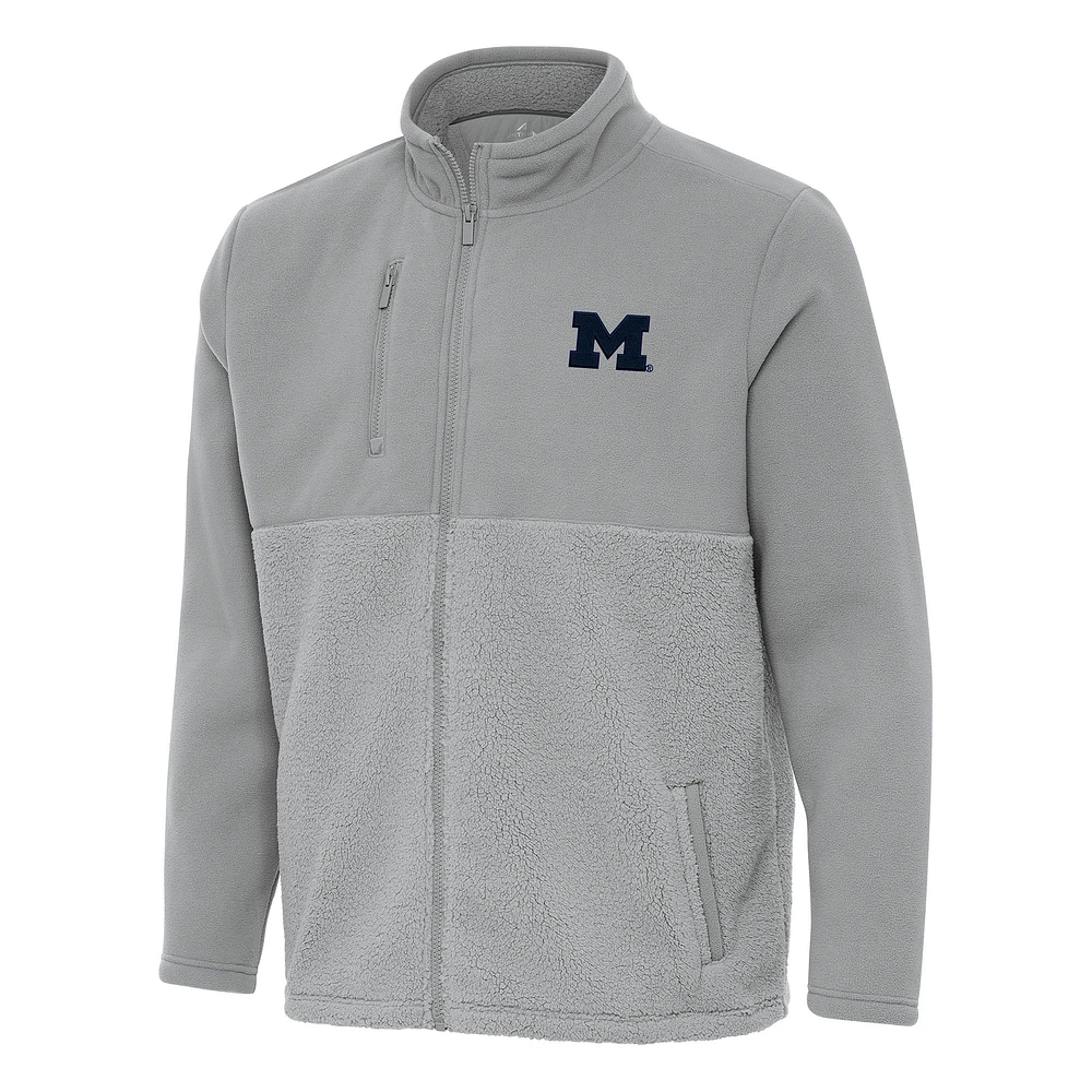 Men's Antigua Gray Michigan Wolverines Daily Fused Full-Zip Jacket