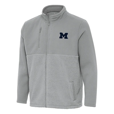 Men's Antigua Gray Michigan Wolverines Daily Fused Full-Zip Jacket