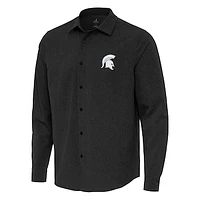 Men's Antigua Black Michigan State Spartans Exposure Woven Long Sleeve Button-Up Shirt