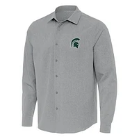 Men's Antigua Gray Michigan State Spartans Exposure Woven Long Sleeve Button-Up Shirt