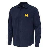 Men's Antigua Navy Michigan Wolverines Exposure Woven Long Sleeve Button-Up Shirt