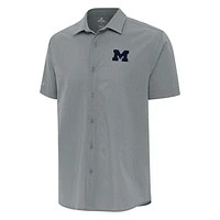 Men's Antigua  Gray Michigan Wolverines Activate Woven Short Sleeve Button-Down Shirt