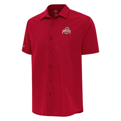 Men's Antigua  Red Ohio State Buckeyes Activate Woven Short Sleeve Button-Down Shirt