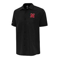 Men's Antigua  Black Nebraska Huskers Activate Woven Short Sleeve Button-Down Shirt