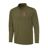 Men's Antigua Olive Miami Hurricanes Reprocess Quarter-Zip Top