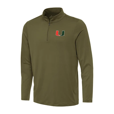 Men's Antigua Olive Miami Hurricanes Reprocess Quarter-Zip Top