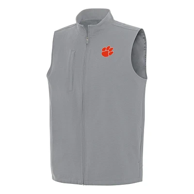 Men's Antigua Gray Clemson Tigers Regard Full-Zip Vest