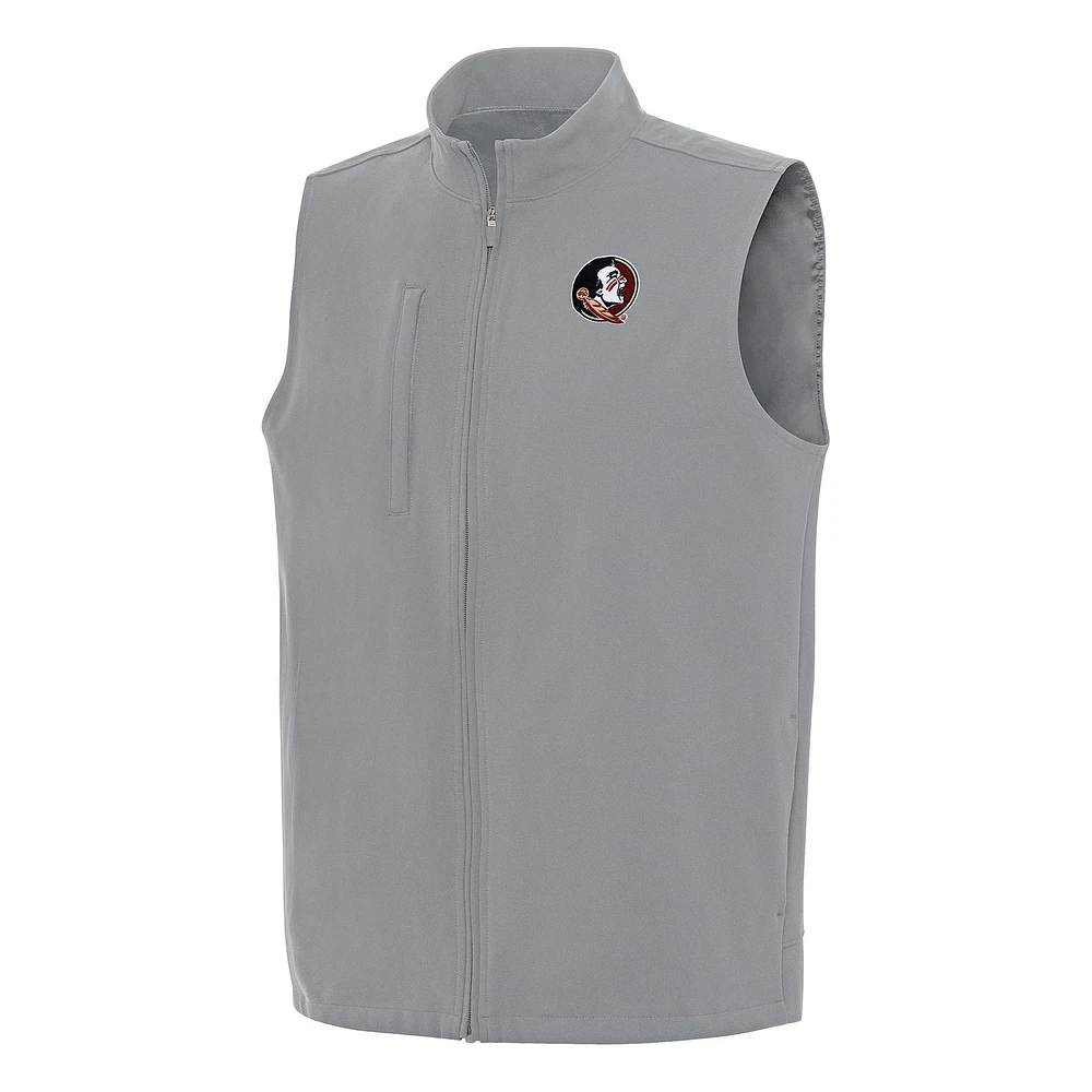 Men's Antigua Gray Florida State Seminoles Regard Full-Zip Vest