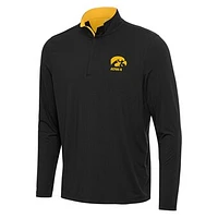 Men's Antigua Black/Gold Iowa Hawkeyes Content Quarter-Zip Pullover Top