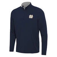 Men's Antigua Navy/Gray Notre Dame Fighting Irish Content Quarter-Zip Pullover Top