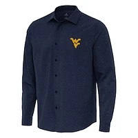 Men's Antigua Navy West Virginia Mountaineers Exposure Woven Long Sleeve Button-Up Shirt