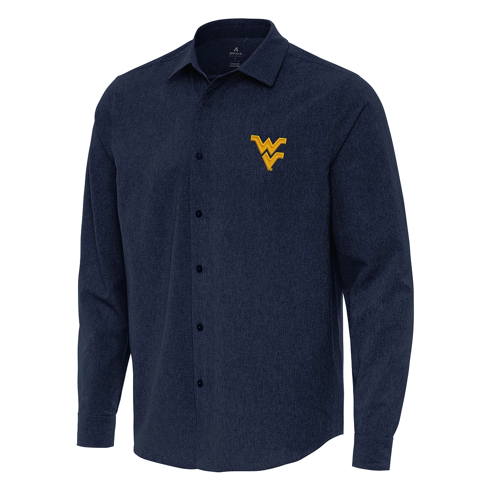 Men's Antigua Navy West Virginia Mountaineers Exposure Woven Long Sleeve Button-Up Shirt