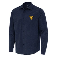 Men's Antigua Navy West Virginia Mountaineers Exposure Woven Long Sleeve Button-Up Shirt