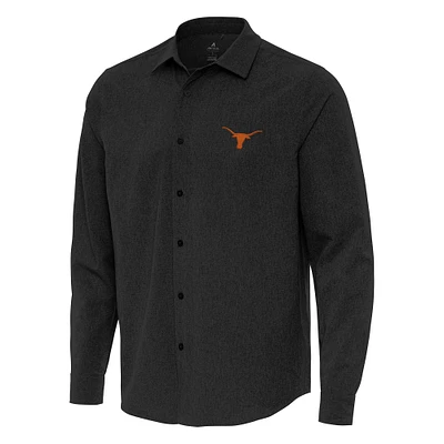 Men's Antigua Black Texas Longhorns Exposure Woven Long Sleeve Button-Up Shirt