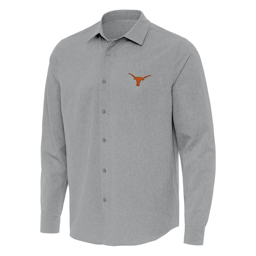 Men's Antigua Gray Texas Longhorns Exposure Woven Long Sleeve Button-Up Shirt