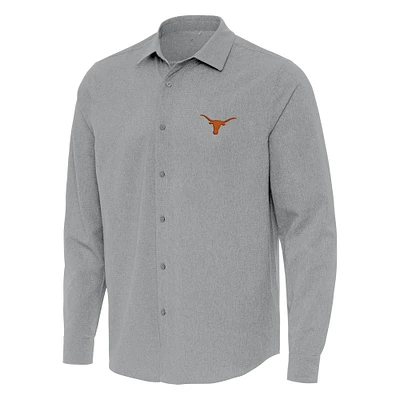 Men's Antigua Gray Texas Longhorns Exposure Woven Long Sleeve Button-Up Shirt
