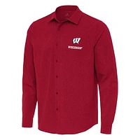Men's Antigua Red Wisconsin Badgers Exposure Woven Long Sleeve Button-Up Shirt