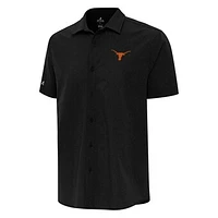Men's Antigua  Black Texas Longhorns Activate Woven Short Sleeve Button-Down Shirt