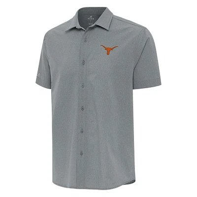 Men's Antigua  Gray Texas Longhorns Activate Woven Short Sleeve Button-Down Shirt