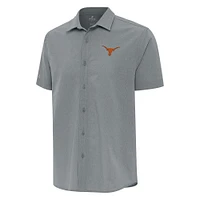 Men's Antigua  Gray Texas Longhorns Activate Woven Short Sleeve Button-Down Shirt