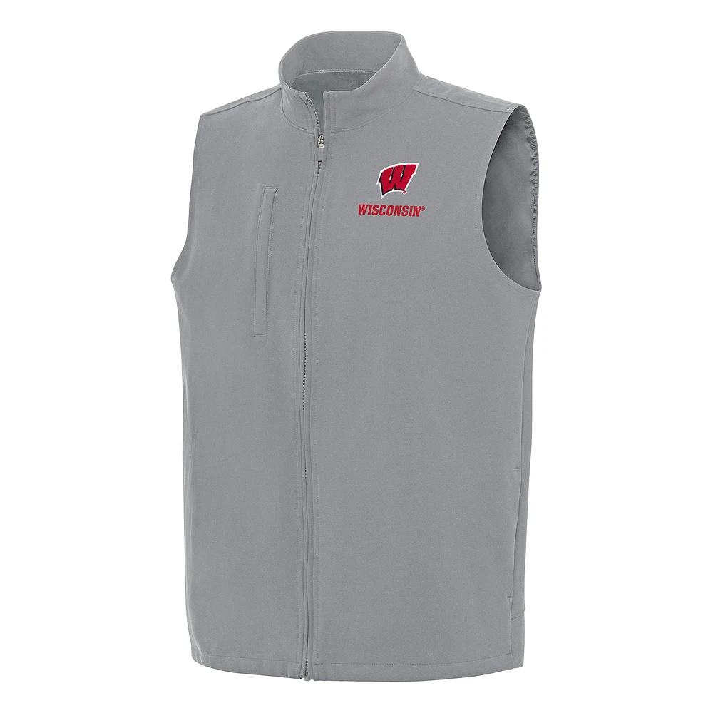 Men's Antigua Gray Wisconsin Badgers Regard Full-Zip Vest