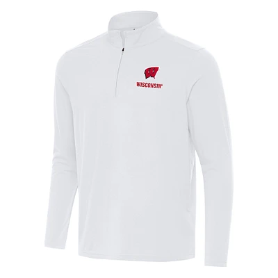Men's Antigua White Wisconsin Badgers Intent Quarter-Zip Top