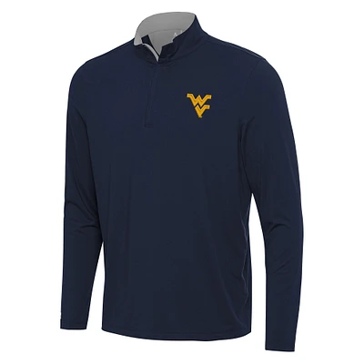 Men's Antigua Navy/Gray West Virginia Mountaineers Content Quarter-Zip Pullover Top