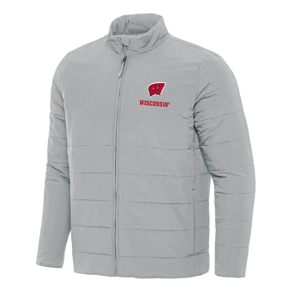 Men's Antigua Gray Wisconsin Badgers Swelter Full-Zip Puffer Jacket