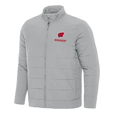 Men's Antigua Gray Wisconsin Badgers Swelter Full-Zip Puffer Jacket