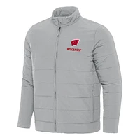 Men's Antigua Gray Wisconsin Badgers Swelter Full-Zip Puffer Jacket