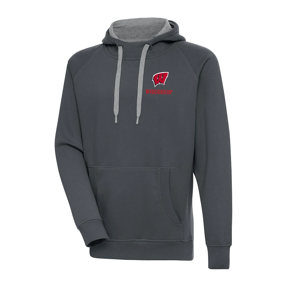 Men's Antigua Charcoal Wisconsin Badgers Big & Tall Victory Pullover Hoodie