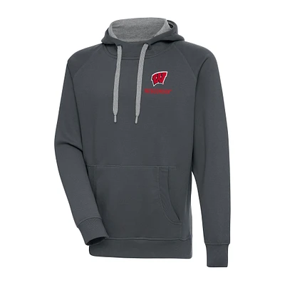 Men's Antigua Charcoal Wisconsin Badgers Big & Tall Victory Pullover Hoodie