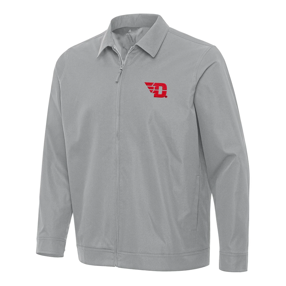 Men's Antigua Gray Dayton Flyers Pivot Full-Zip Jacket