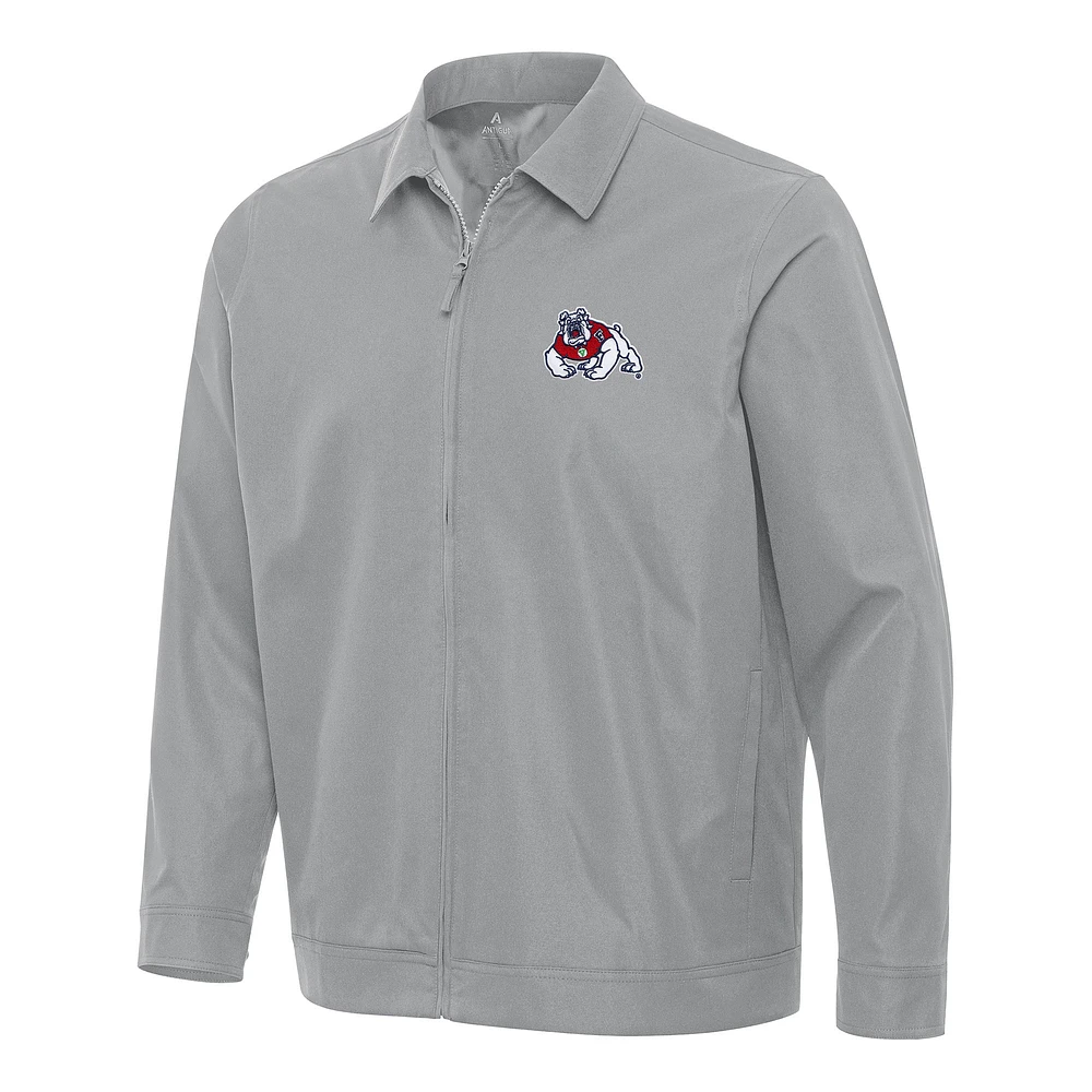 Men's Antigua Gray Fresno State Bulldogs Pivot Full-Zip Jacket