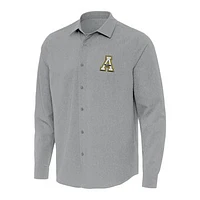 Men's Antigua Gray Appalachian State Mountaineers Exposure Woven Long Sleeve Full-Button Shirt