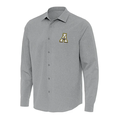 Men's Antigua Gray Appalachian State Mountaineers Exposure Woven Long Sleeve Full-Button Shirt