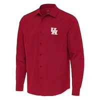 Men's Antigua Red Houston Cougars Exposure Woven Long Sleeve Full-Button Shirt