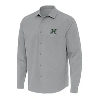 Men's Antigua Gray Hawaii Rainbow Warriors Exposure Woven Long Sleeve Full-Button Shirt
