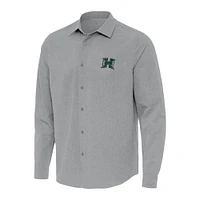 Men's Antigua Gray Hawaii Rainbow Warriors Exposure Woven Long Sleeve Full-Button Shirt