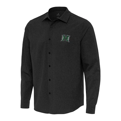 Men's Antigua Black Hawaii Rainbow Warriors Exposure Woven Long Sleeve Full-Button Shirt