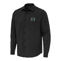 Men's Antigua Black Hawaii Rainbow Warriors Exposure Woven Long Sleeve Full-Button Shirt