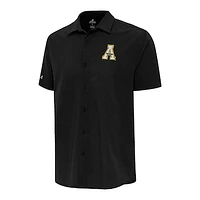 Men's Antigua  Black Appalachian State Mountaineers Activate Woven Short Sleeve Button-Up Shirt