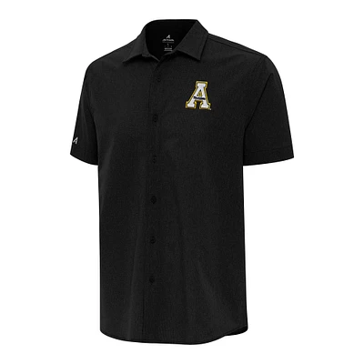 Men's Antigua  Black Appalachian State Mountaineers Activate Woven Short Sleeve Button-Up Shirt