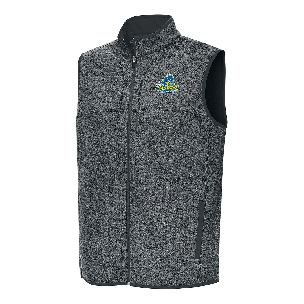 Men's Antigua Heather Charcoal Delaware Fightin' Blue Hens Fortune Full-Zip Vest