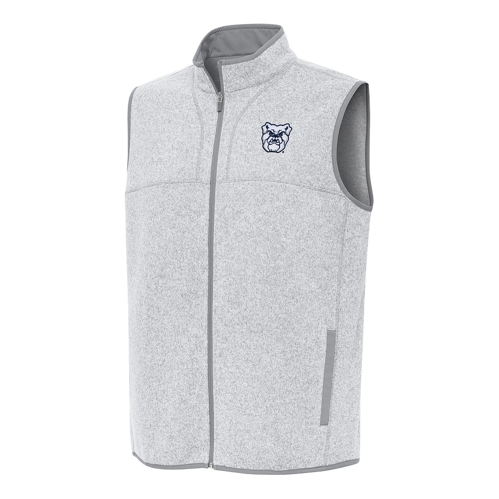 Men's Antigua Heather Gray Butler Bulldogs Fortune Full-Zip Vest