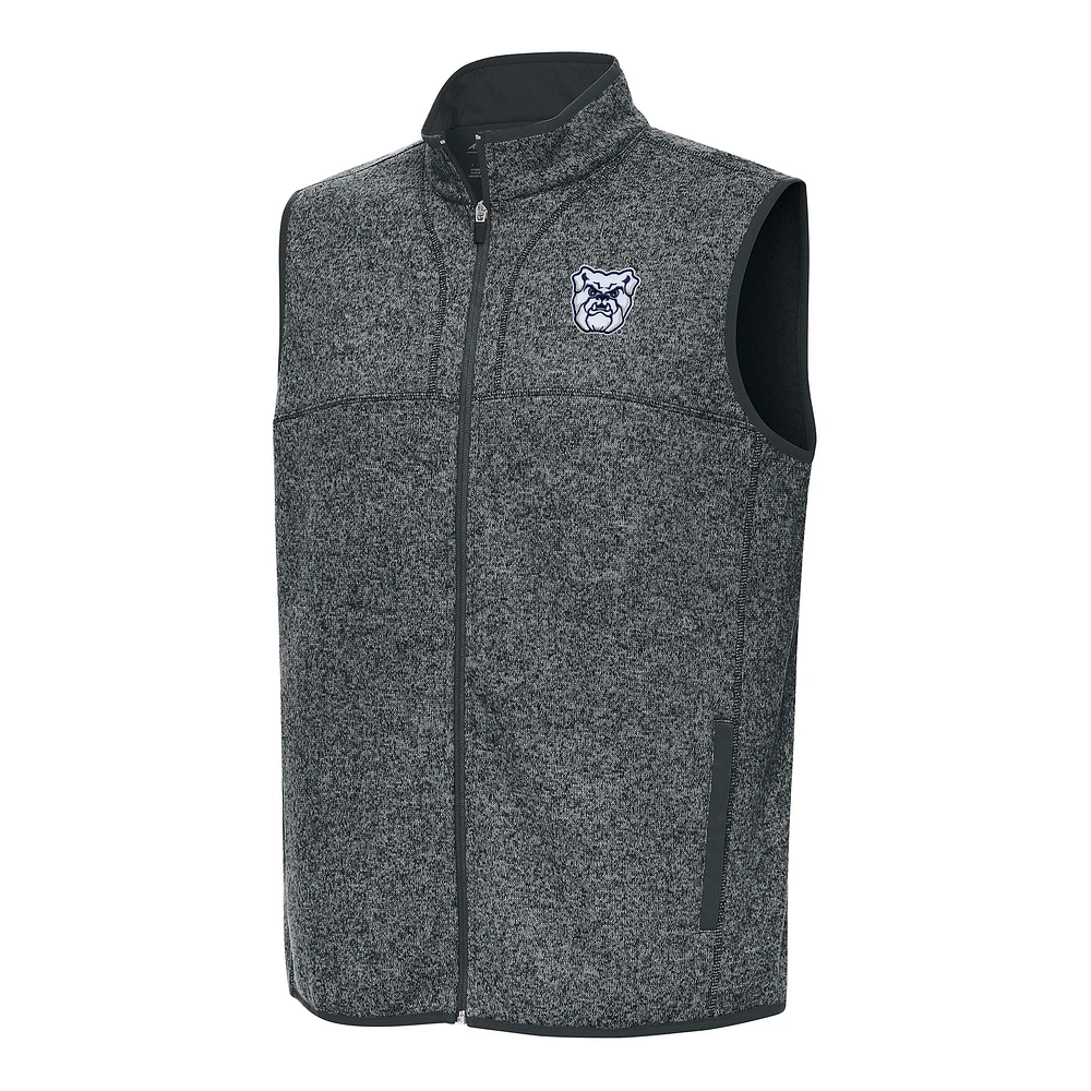 Men's Antigua Heather Charcoal Butler Bulldogs Fortune Full-Zip Vest
