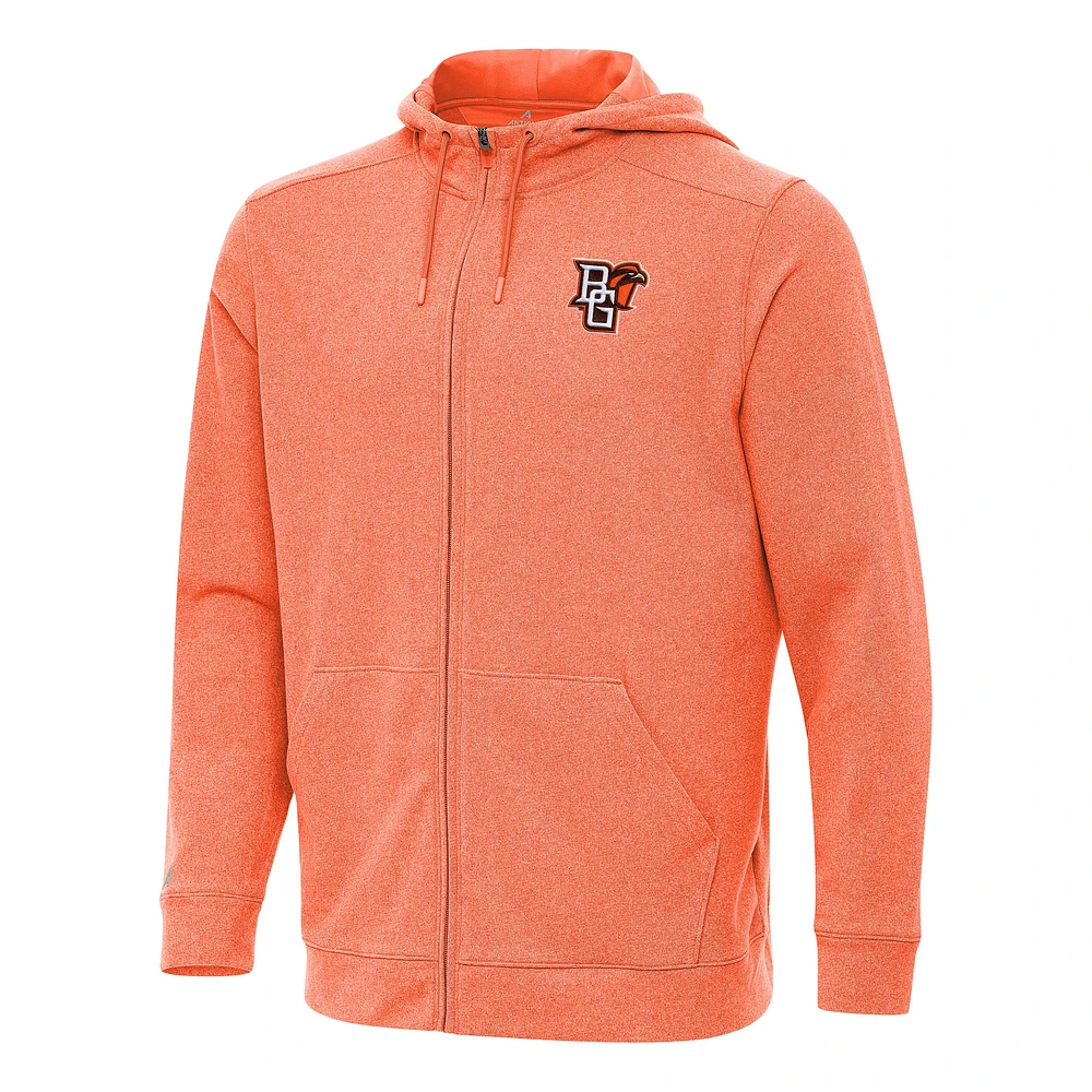 Men's Antigua Heather Orange Bowling Green St. Falcons Effortless Full-Zip Hoodie Jacket